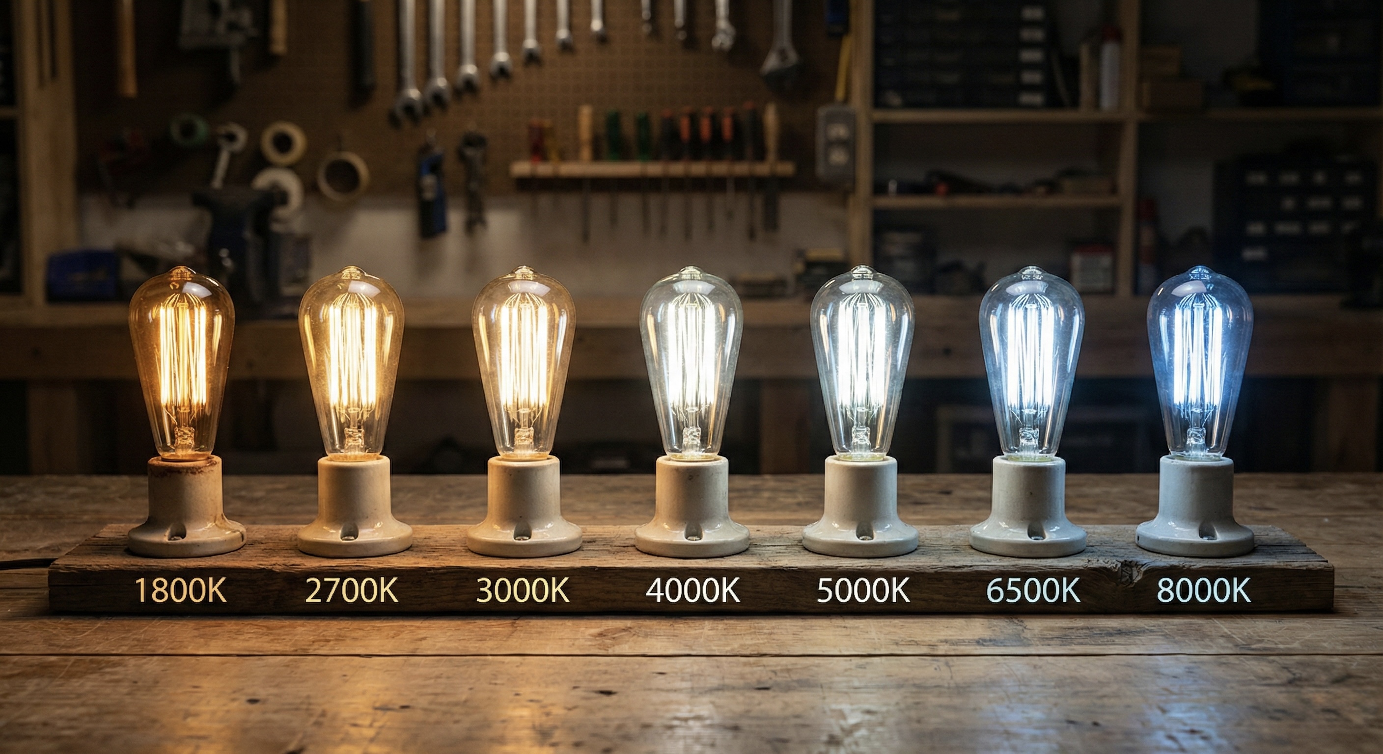 Diagram showing the Kelvin scale from warm 2700k to cool 6000k